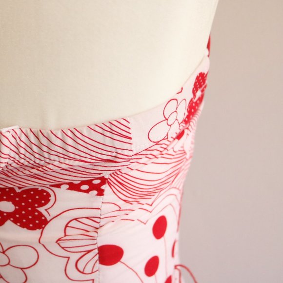 Vintage-Inspired Polka Dot Floral Strapless Dress - Picture 8 of 12
